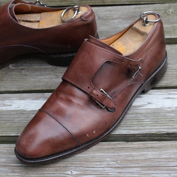 Allen Edmonds Double Monk Strap Cap Toe, Brown Leather, Men's 9 D, Made in USA - Picture 6 of 15